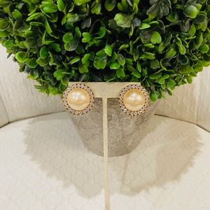 O4-BUNDLE ONLY-Vintage Pearl & Rhinestone Pierced Button Earrings